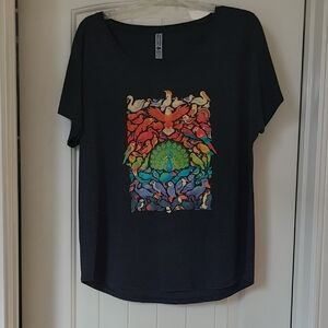 Next Level Apparel Charcoal Tee with Colorful Bird Design